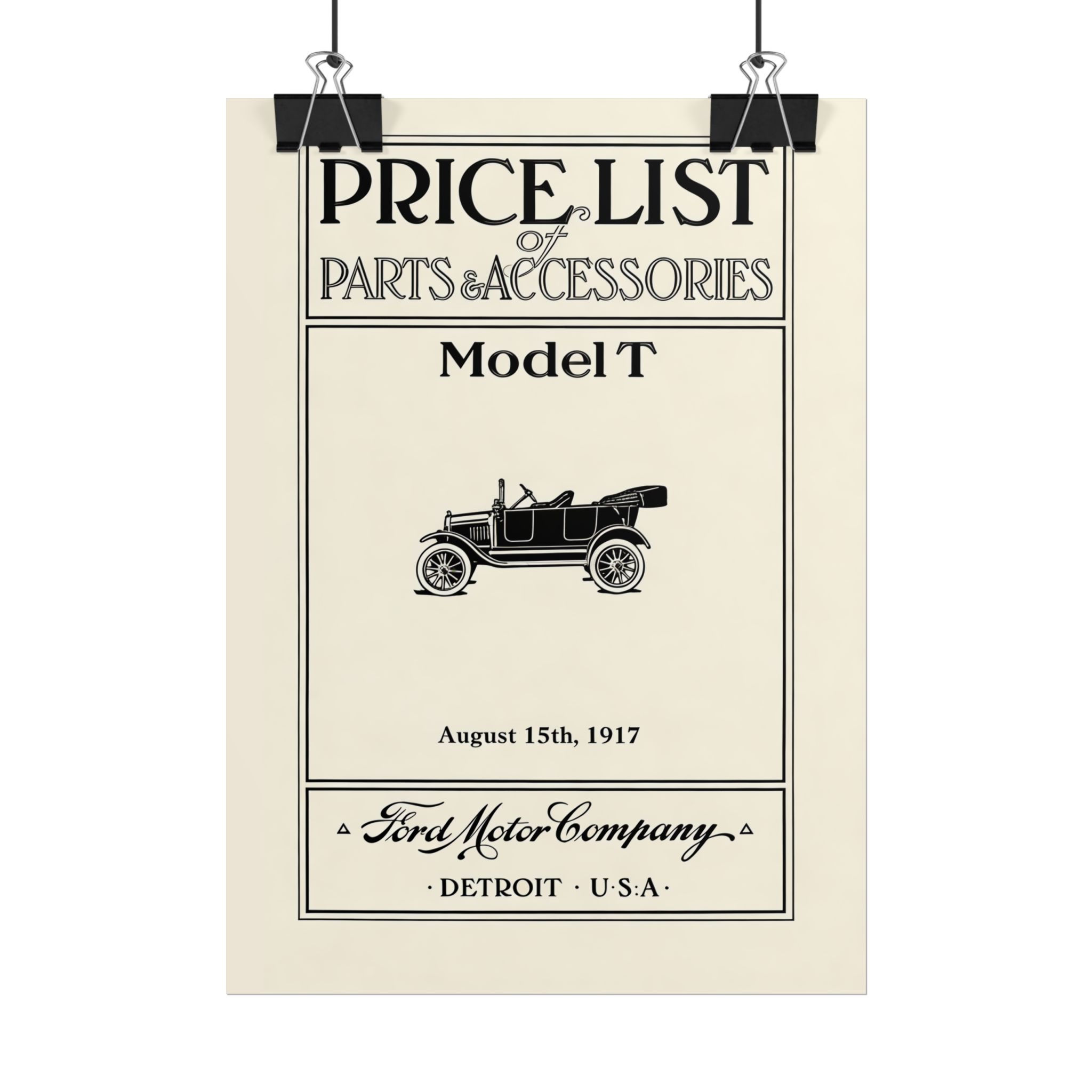 Price List for Model T - Catalog