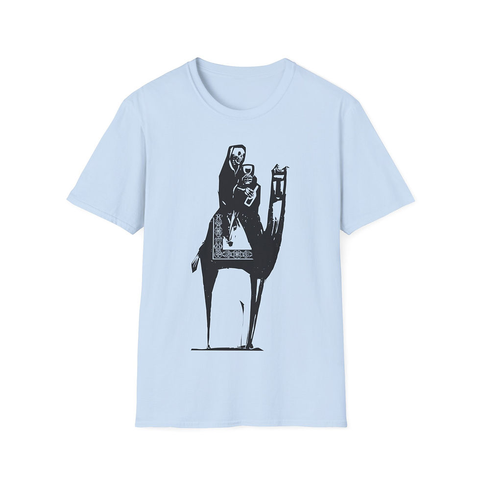 Thumbnail: Woodcut - Death drinking wine on a Camel