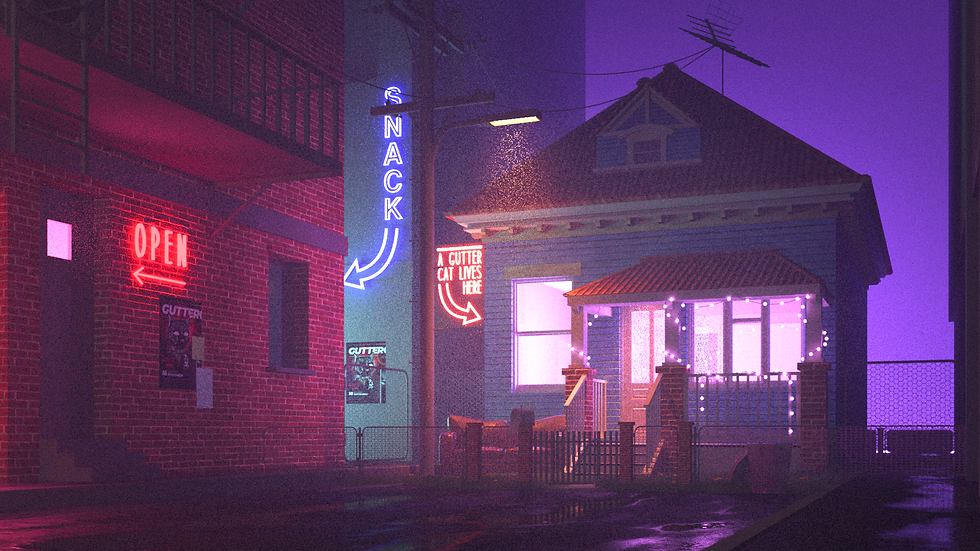 3D render of a small house, purple colors