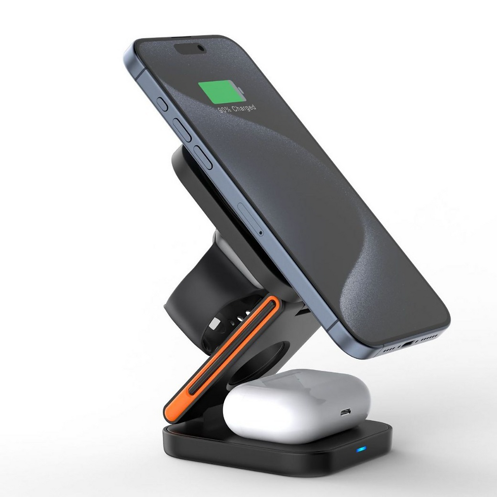 SnapCharge Pro wirelessly charging iPhone 65% and AirPods