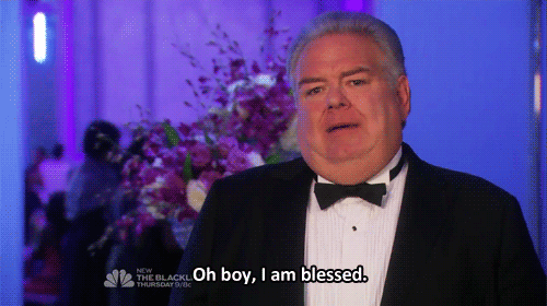 A gif from Parks and Recreation. Jerry says "Oh boy, I am blessed"