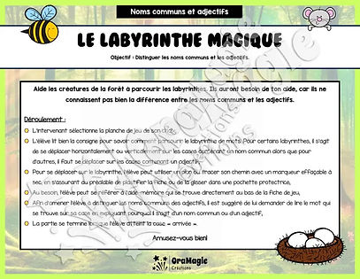 Le labyrinthe magique des noms communs et adjectifs - Thème été