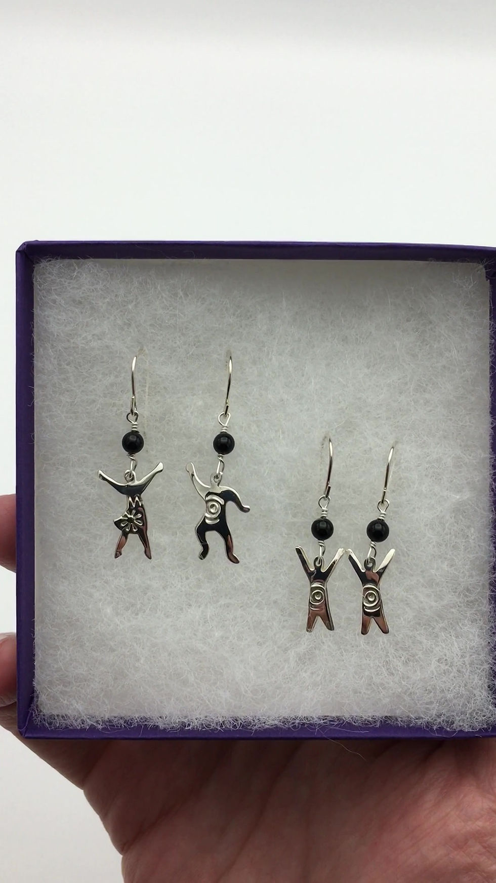 Thumbnail: Sterling Silver Dancing People Earrings (2 pair set)