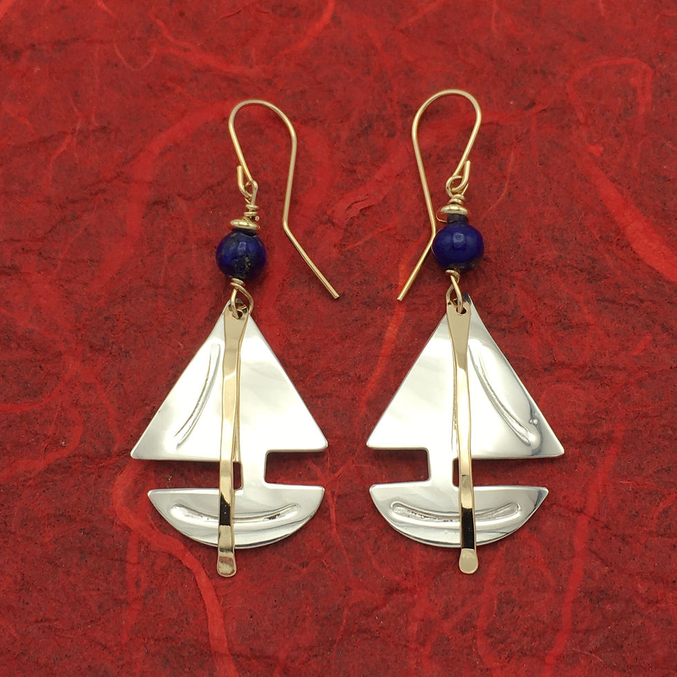 Sterling Silver & Gold, Lapis , Sailboat Earrings