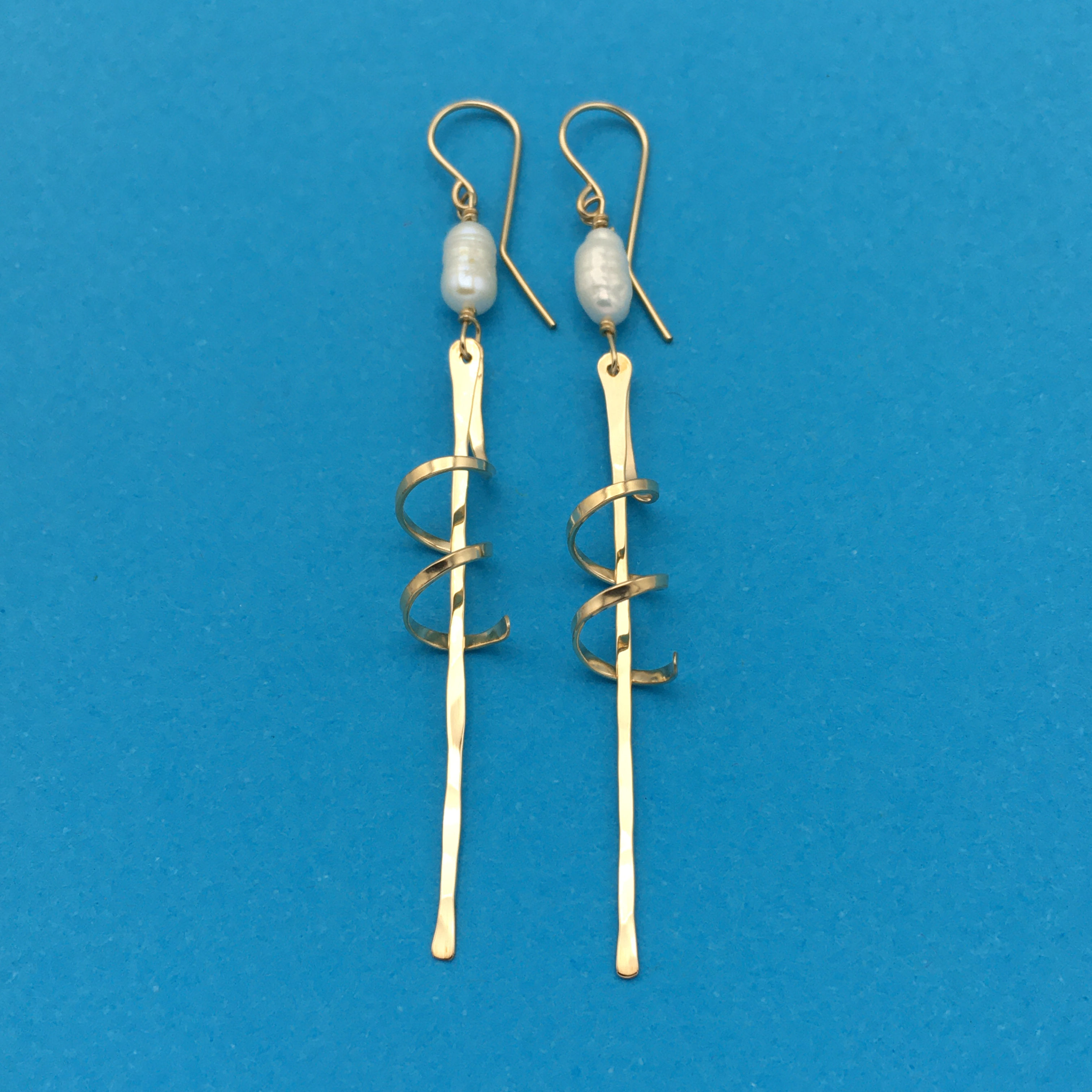 Gold and Pearl Twirl Earrings (Large)