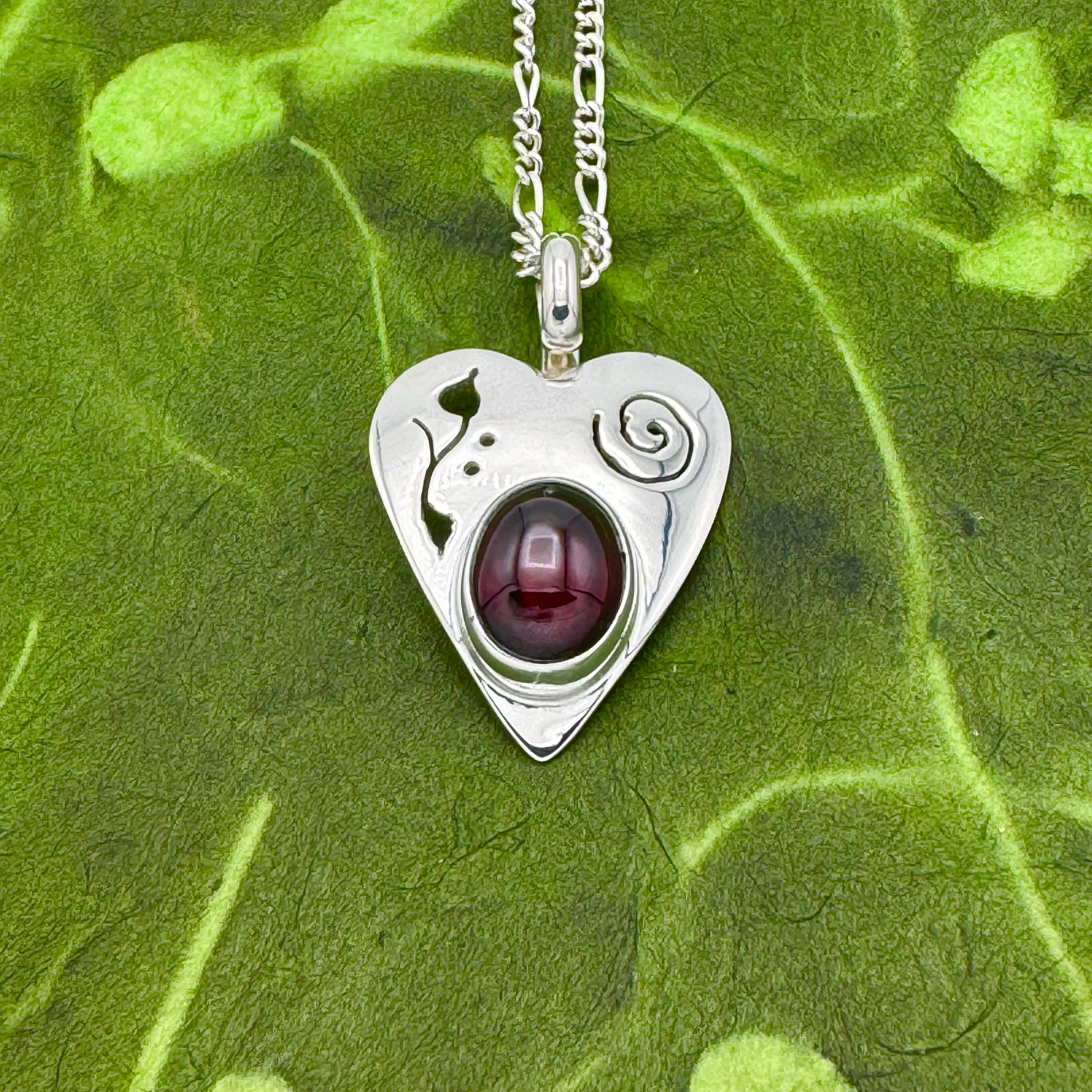 Sterling Silver Heart Garnet Necklace