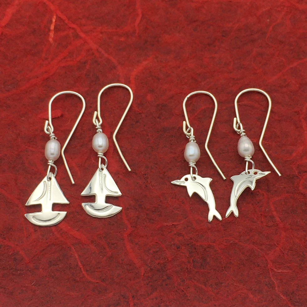 Sterling Silver Sailboat & Dolphin earrings (2 pair set)