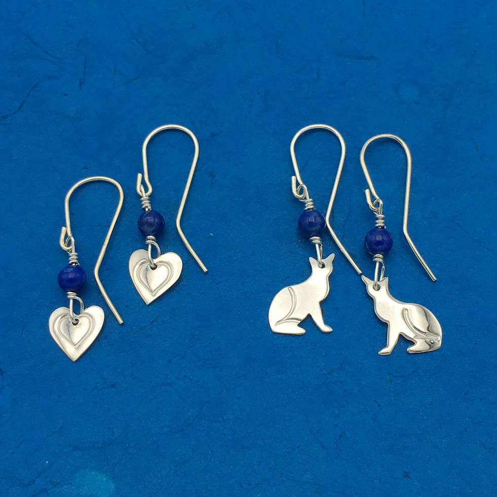 Thumbnail: Sterling Silver Heart & Cat Earrings (2 pair set)