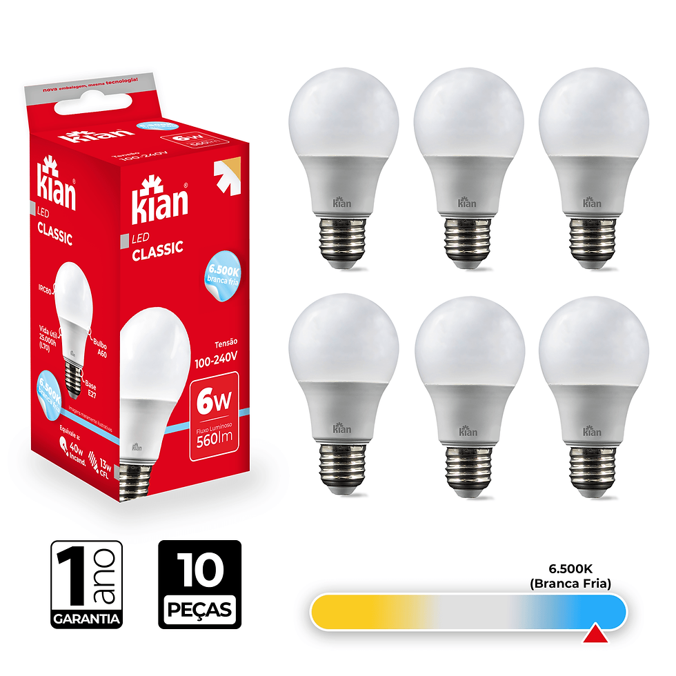 Kit 10 Lâmpadas Led Bulbo A60 6W 6.500K Branca Fria Bivolt