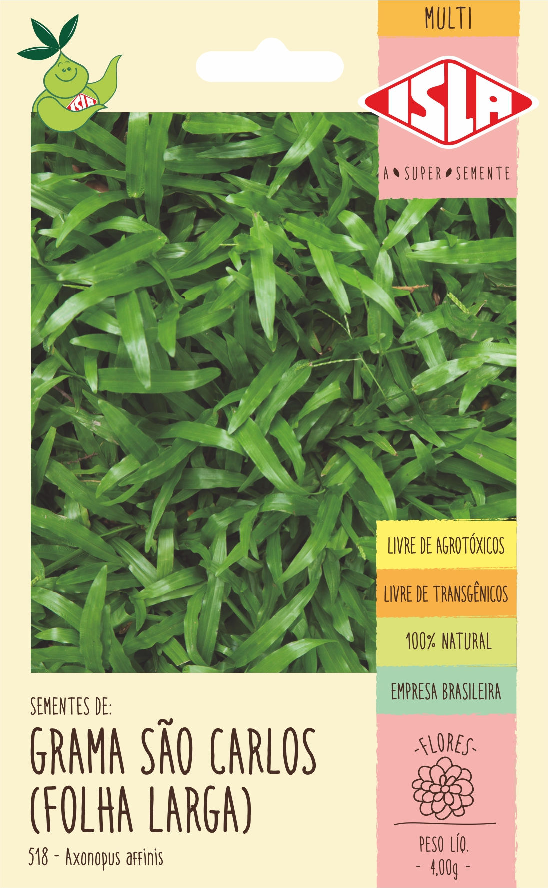 Sementes de Grama São Carlos Folha Larga 4g Sem Agrotóxico