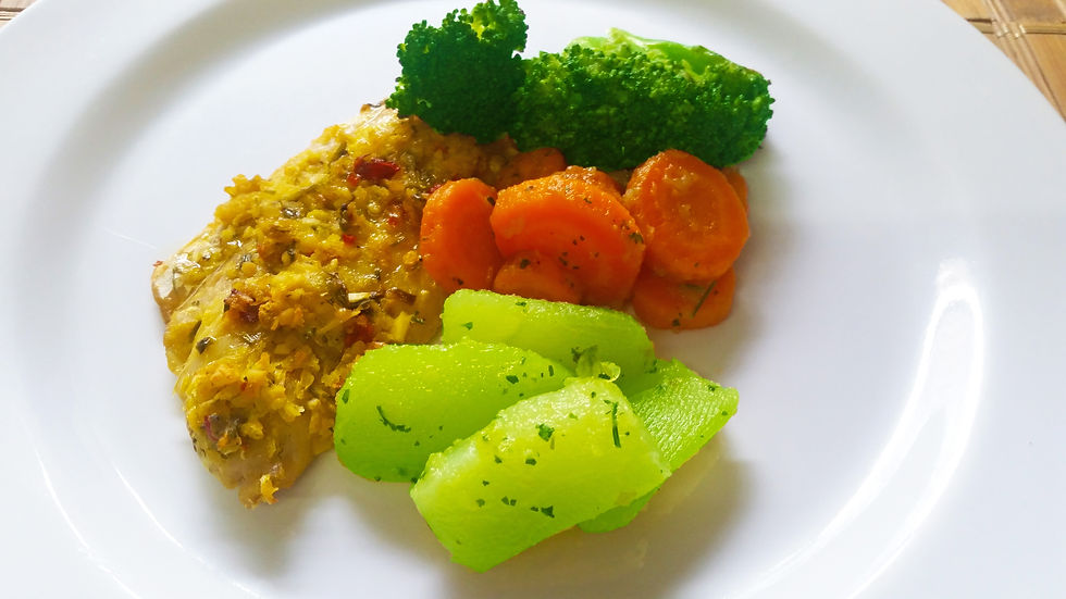 Miniatura: Filé de peixe grelhado com seleta de legumes (200 gramas)