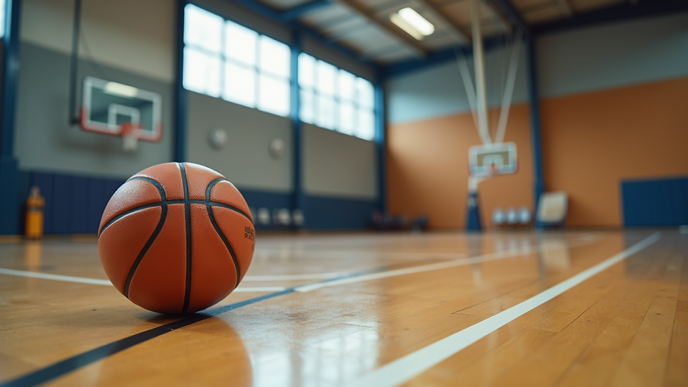 Close-up view of sports equipment in a gymnasium ready for youth activities