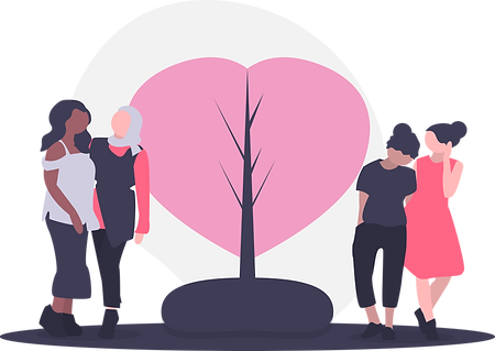 Illustration de 4 femmes issues de la diversité s'entraidant sur le chemin de la vie.
