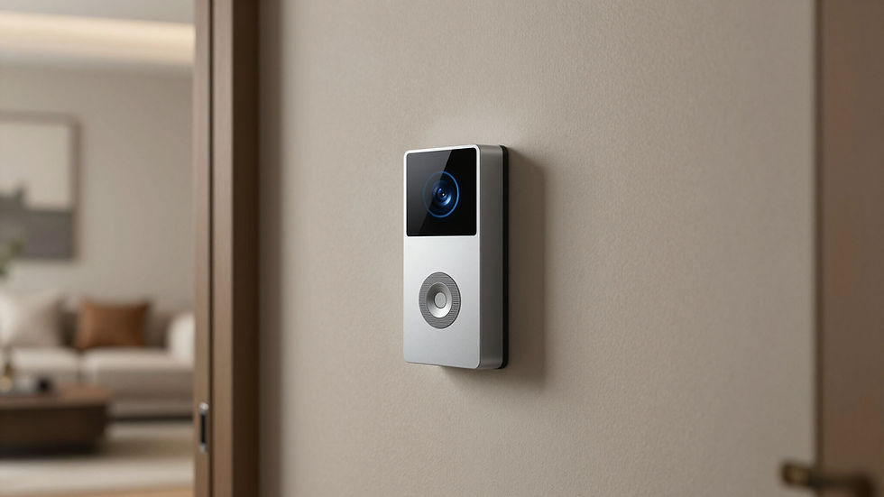 A smart doorbell mounted beside a home entrance