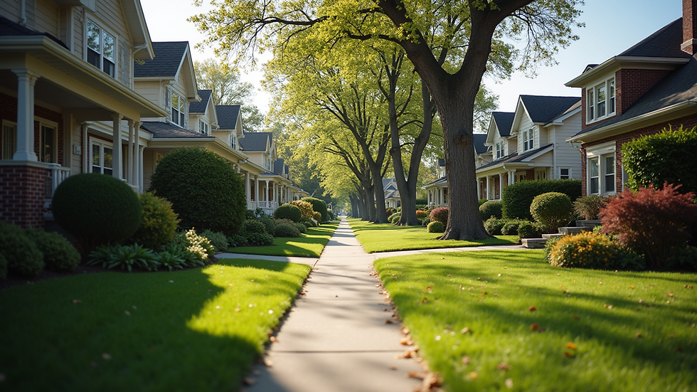 Eye-level view of a charming Elmhurst neighborhood street with well-maintained homes
