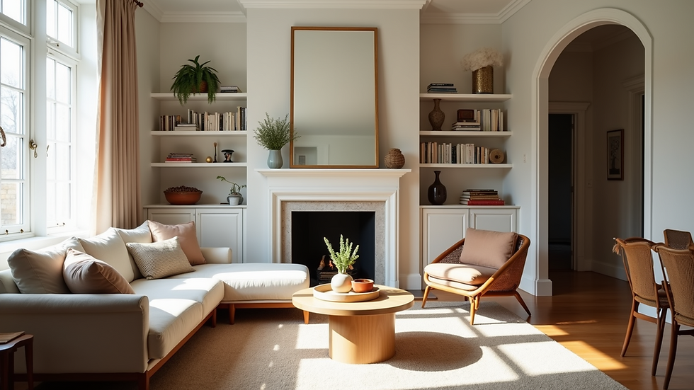 High angle view of a well-staged living room in an Elmhurst home