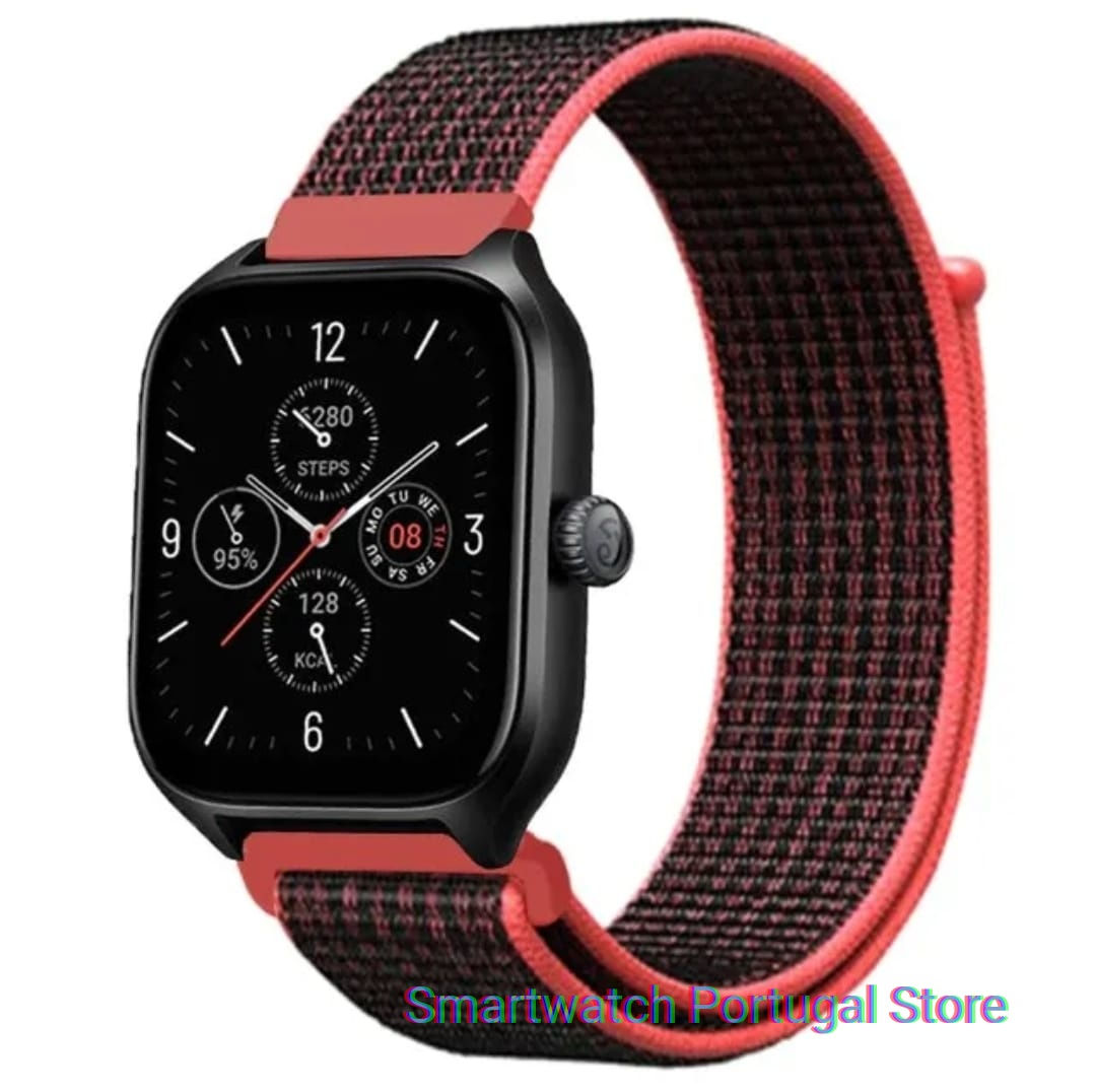 Bracelete 22mm em Nylon loop : Preto e Vermelho