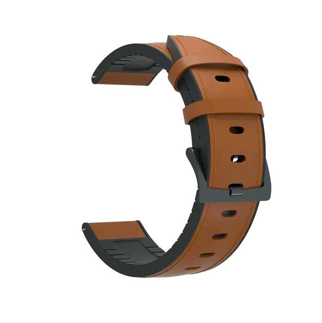 22mm Bracelete em Couro e Silicone : Castanha