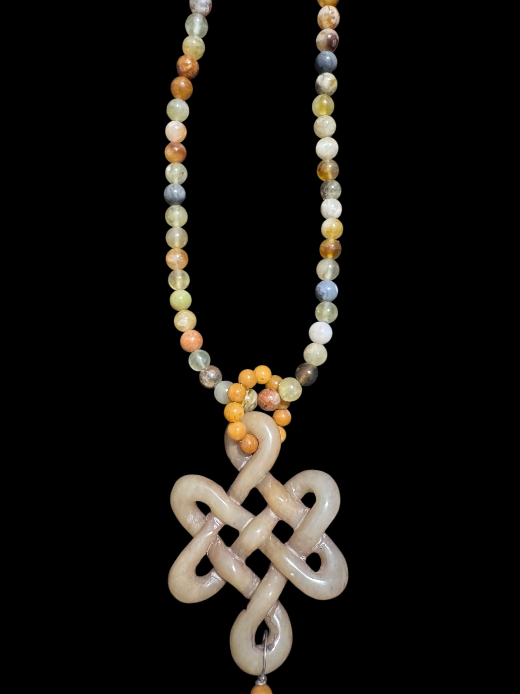 endless jade knot and bone dorje pendant necklace