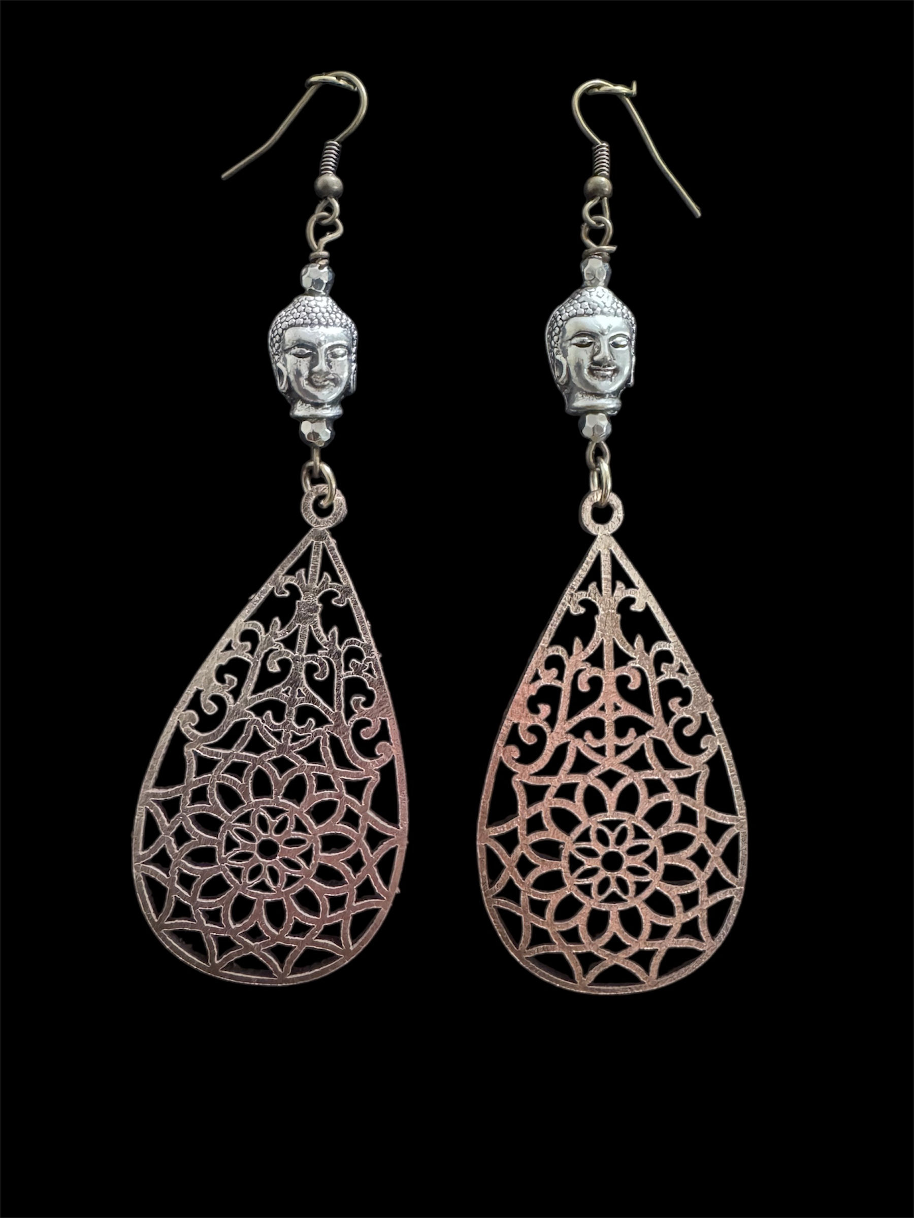 Metallic leather mandala drop earrings 