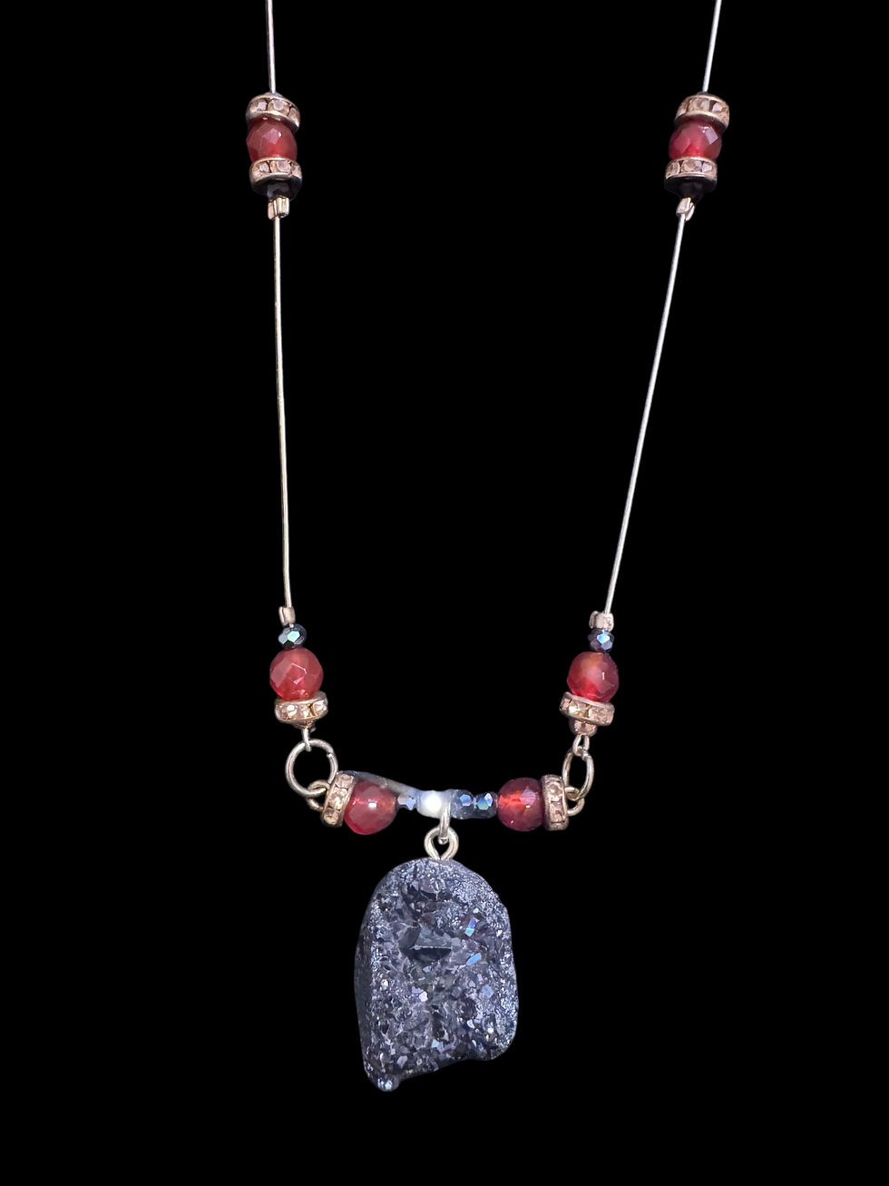 Thumbnail: black druzy nugget necklace