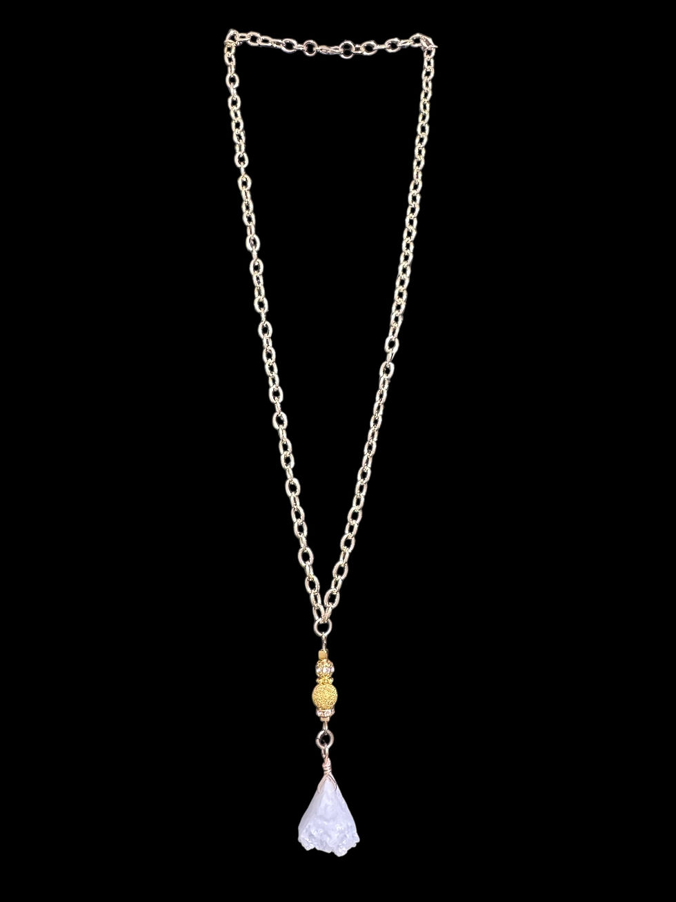 Thumbnail: White crystal on gold chain necklace 