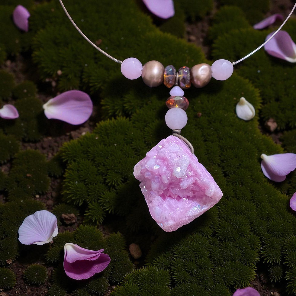 Thumbnail: pink druzy nugget necklace