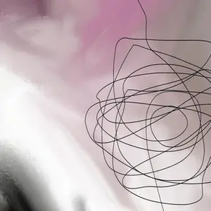 Abstrakte Komposition in Rosa und Weiß mit feiner Linie