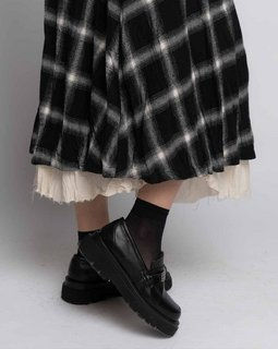 תמונה ממוזערת: Crinkled Plaid Organic Lining Midi Skirt