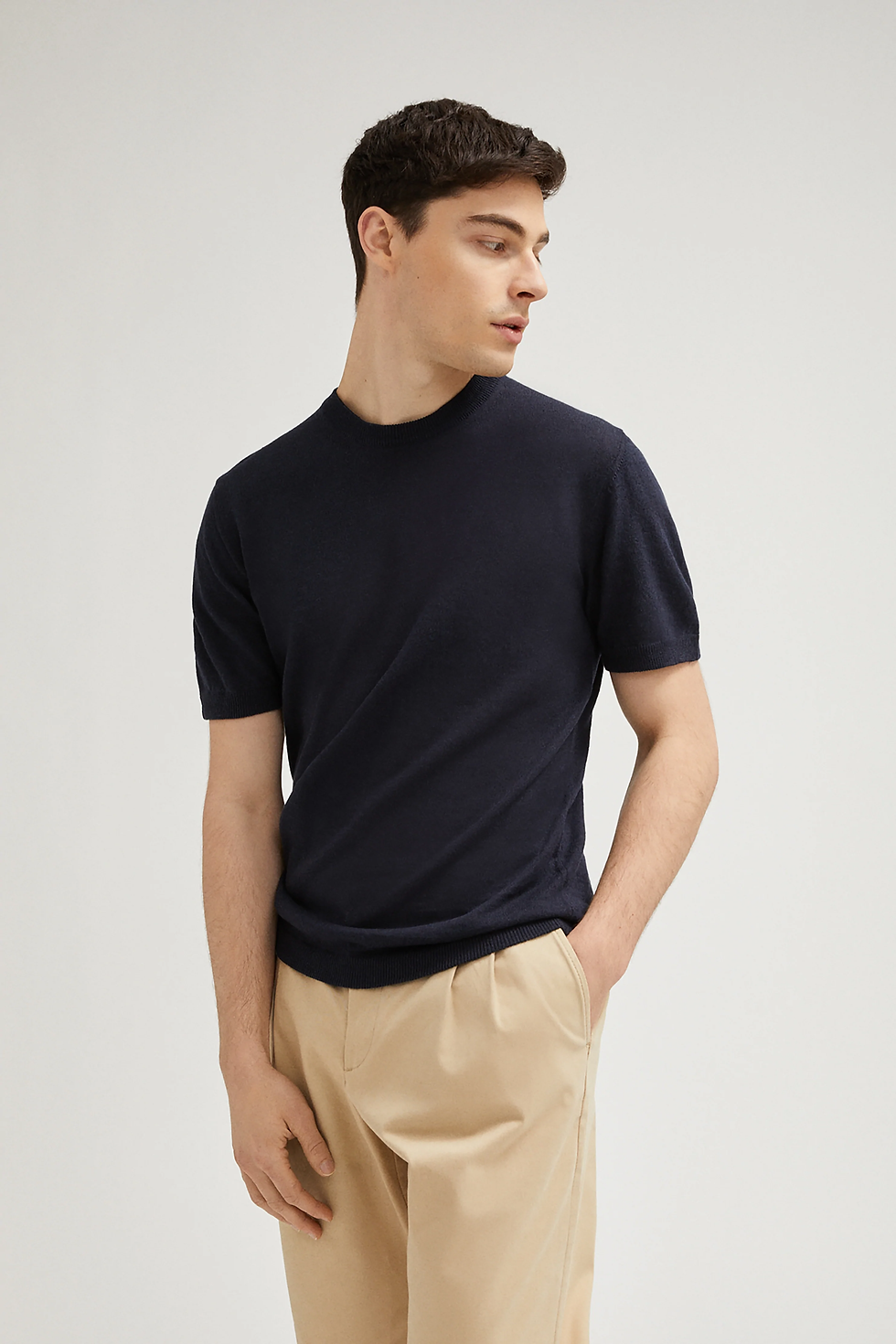 תמונה ממוזערת: 100% Organic Cotton Linen Crew Neck Shirts - Mul. Colors - Night Navy