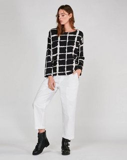 תמונה ממוזערת: Wave Grid Line Long Sleeve Crew Neck Tee