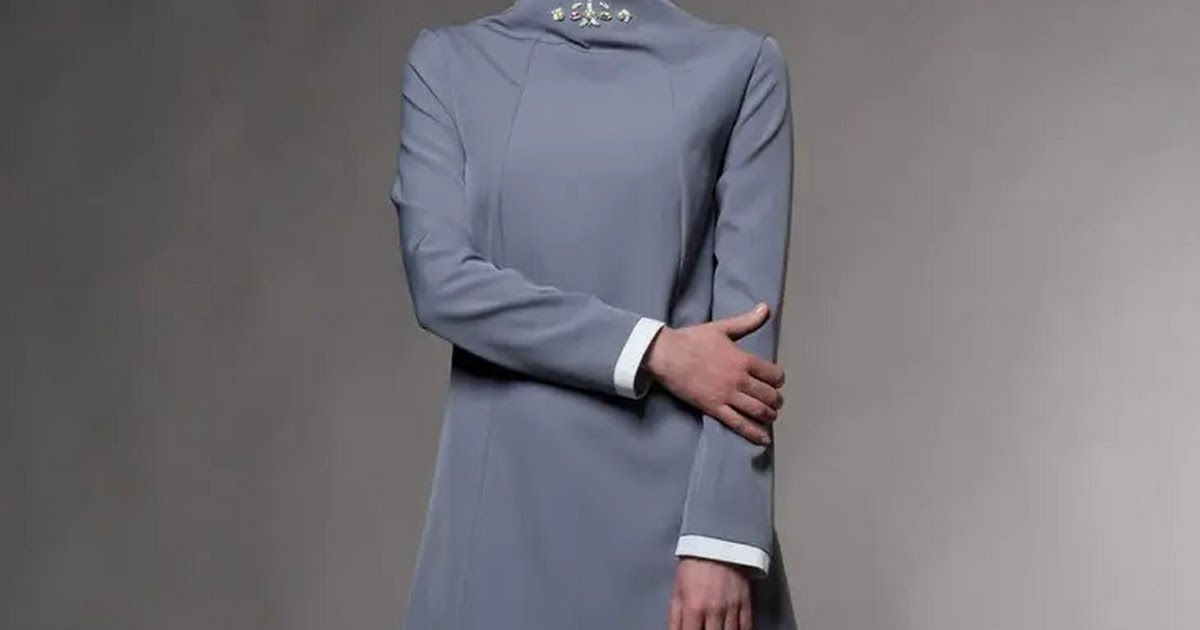 Embroidered mandarin collar dress