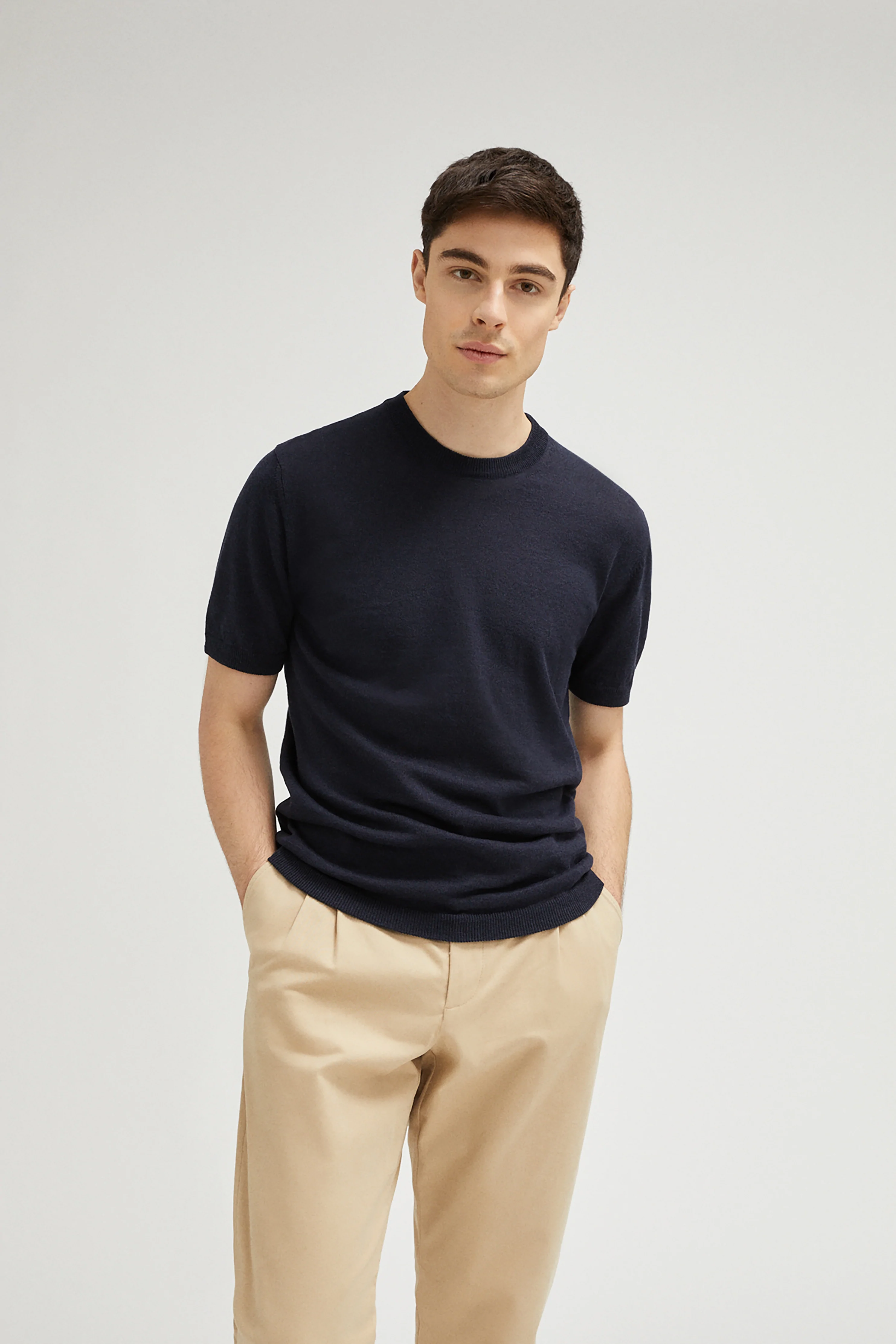 100% Organic Cotton Linen Crew Neck Shirts - Mul. Colors - Night Navy