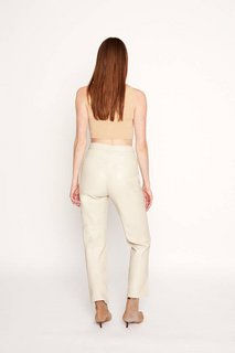Thumbnail: UnReal Faux Vegan Leather Straight Leg Trouser in Bone