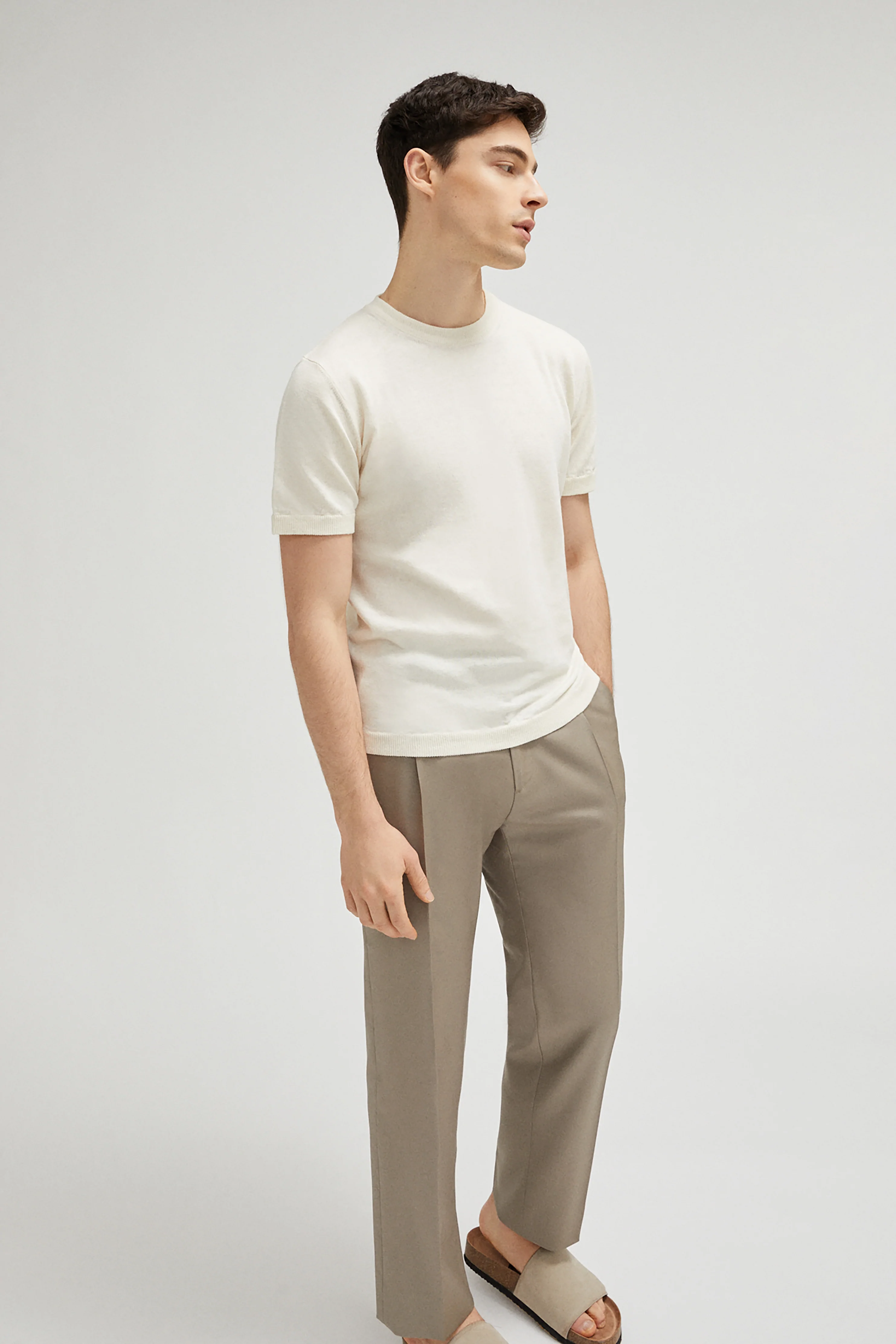 100% Organic Cotton Linen Crew Neck Shirts - Mul. Colors - Cream