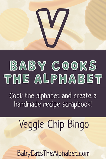 Illustrated unsweetened applesauce background with text saying "Baby Cooks The Alphabet - Cook the alphabet and create a handmade recipe scrapbook! Unsweetened Applesauce Ugli Fruit Bites”