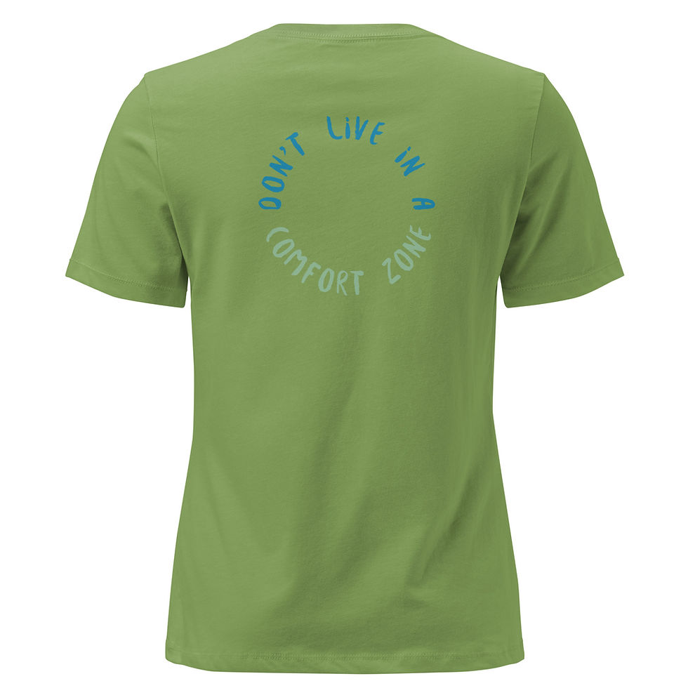 Thumbnail: Green t-shirt back with 'DON'T LIVE IN A COMFORT ZONE'