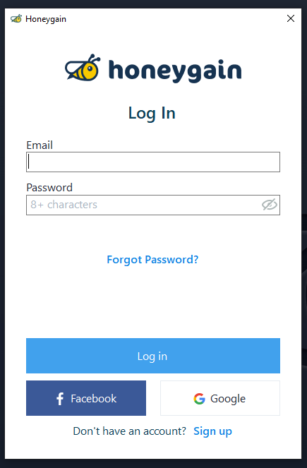 Honeygain for Windows: log in