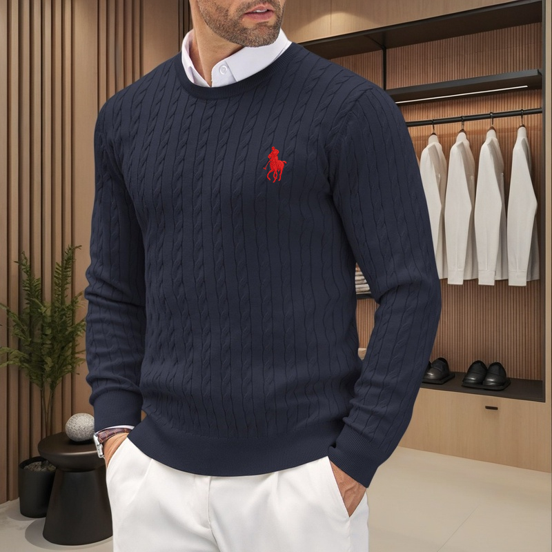 Miniatura: Suéter masculino de gola redonda em malha bordada de luxo.