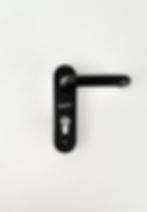 Manecilla Novoferm negra de nylon para puerta multiuso con cerradura y mirilla.