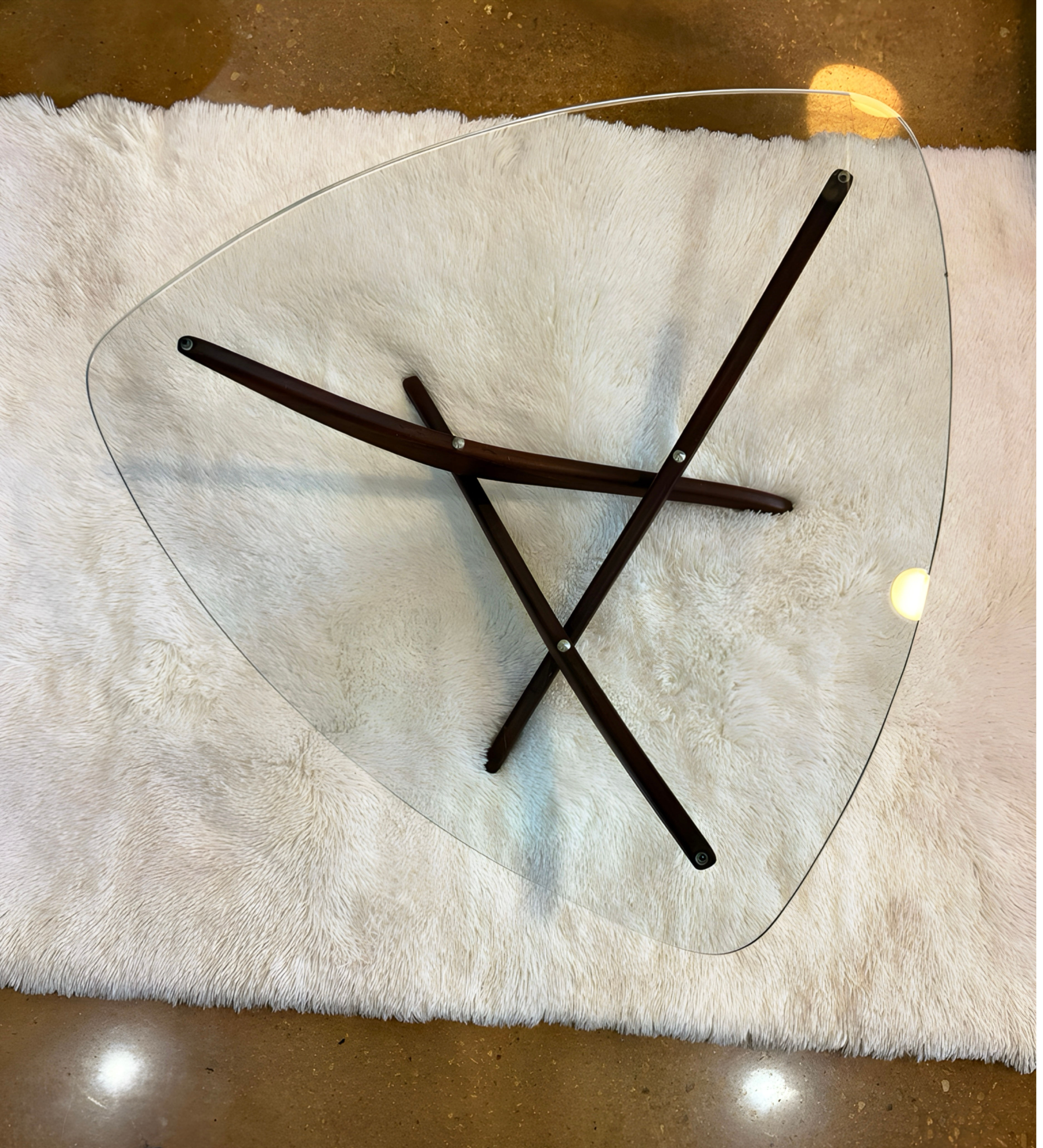 1960's Walnut Sculptural base Glass Coffee Table by Forrest Wilson