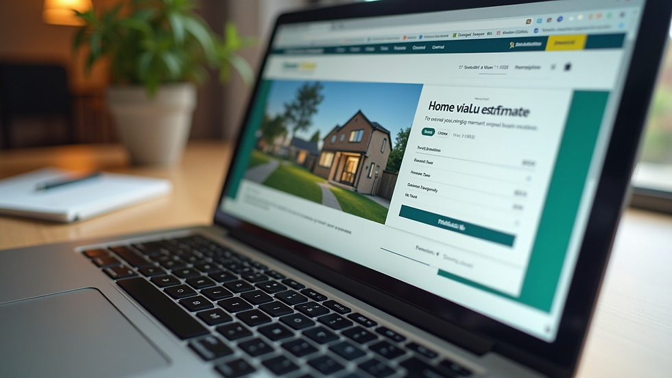 Close-up view of a laptop screen showing a home value estimate website