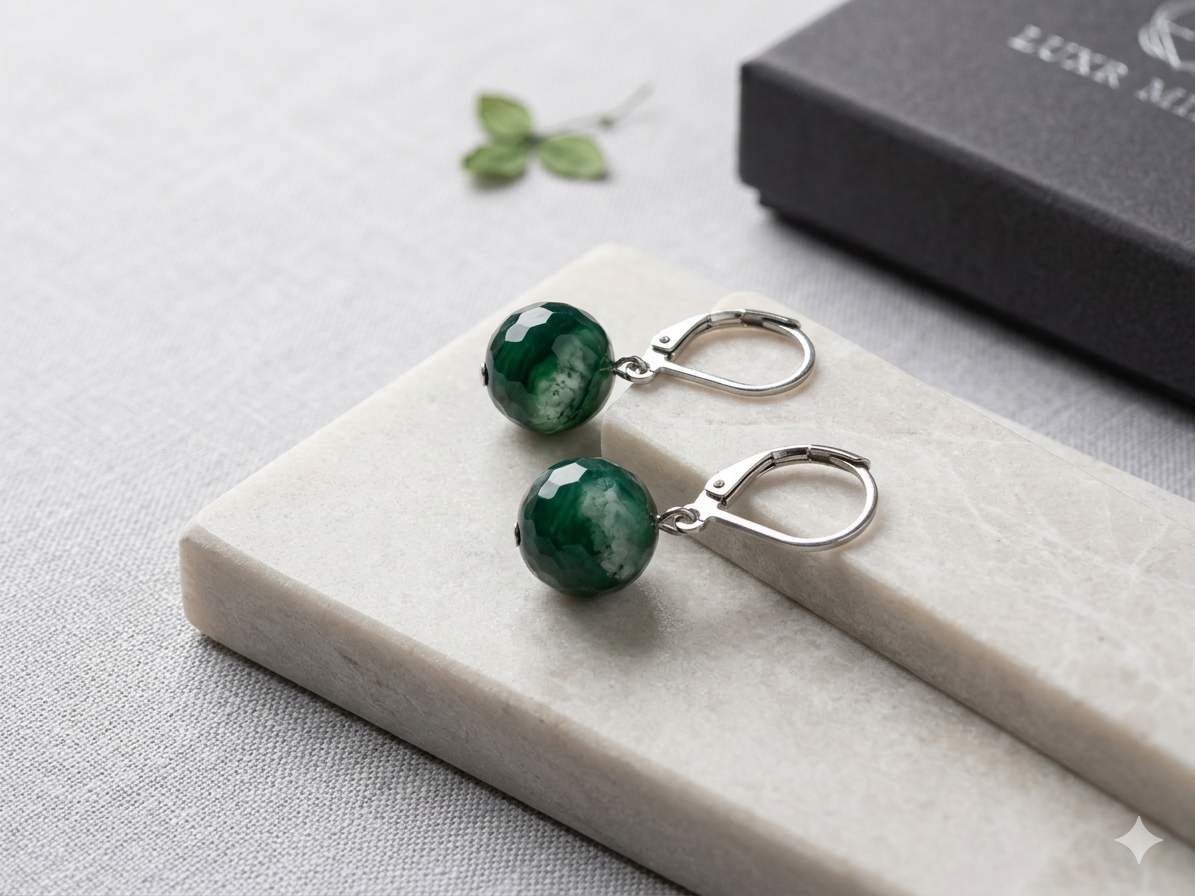 AAER01 Natural Bottle Green Agate Earrings Drop