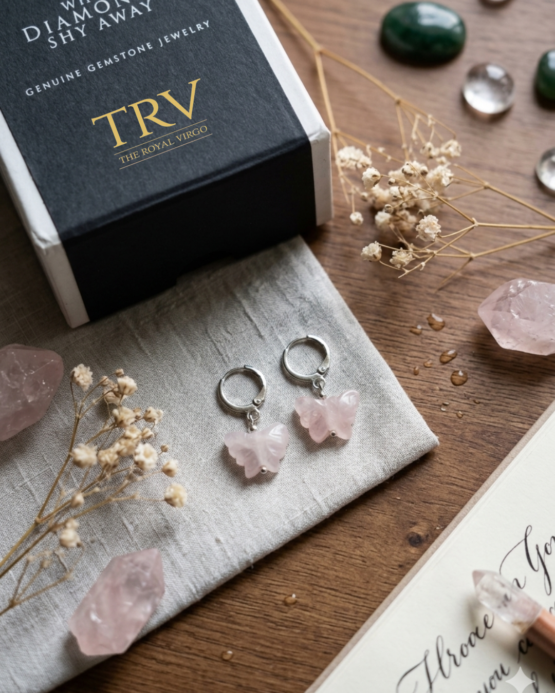 AGER01 Rose Quartz Butterfly Whimsy Earrings