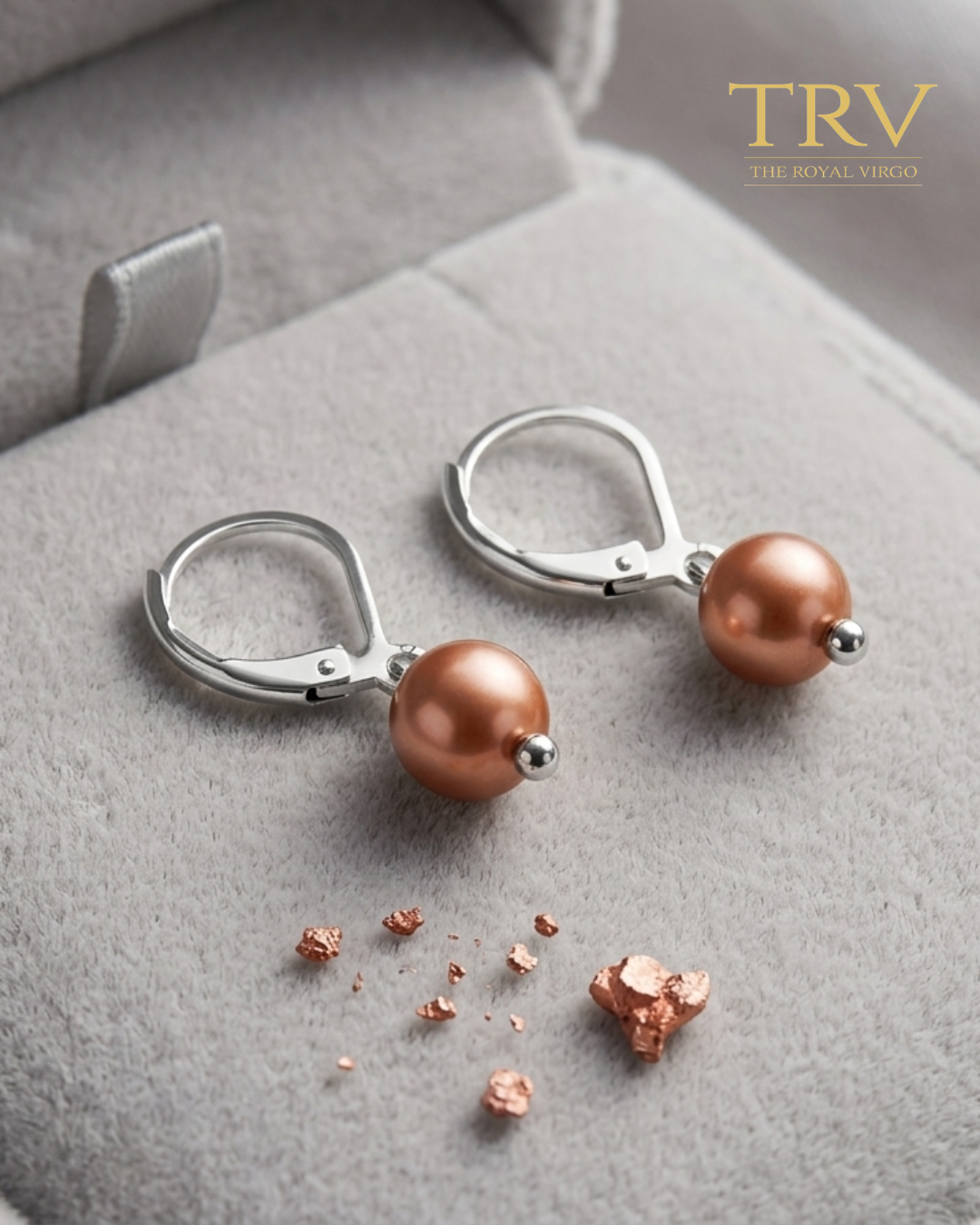 APFW09 Copper cube Pearl drop earrings