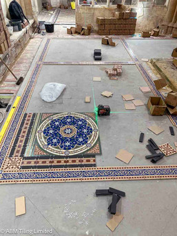 Commercial tiling contractors UK showcasing encaustic tiles installation London in cathedral restoration tiling