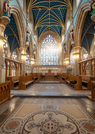 Purbeck limestone floor installation at Salford Cathedral — natural stone supply and installation by ABM Tiling