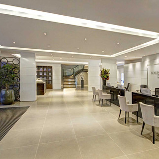 Image of the elegantly tiled lobby at Beaufort Park, showcasing ABM Tiling's work for main contractors in London.