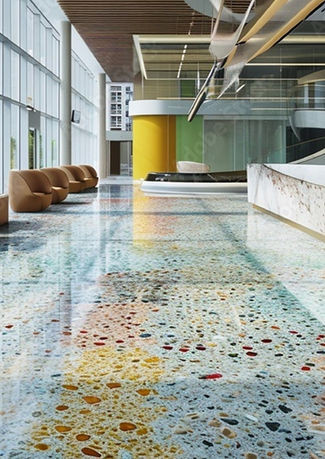 Bespoke new terrazzo floor creation using premium aggregates for stunning durable surfaces.
