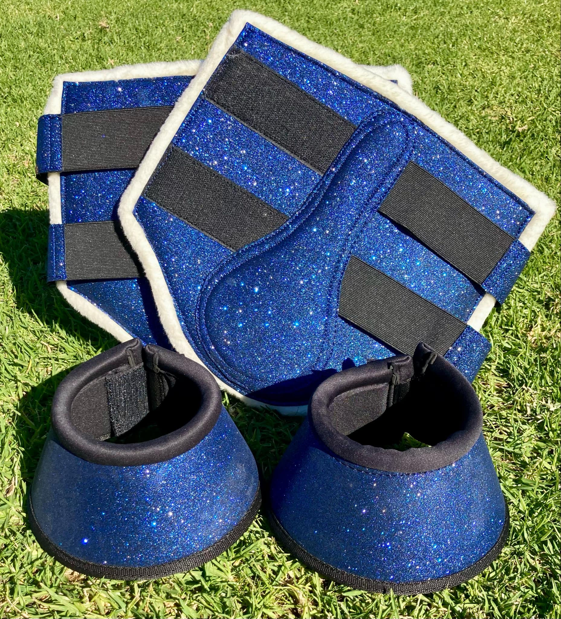 Equestrian Horse Brushing Tendon Boots Bell Boots Set Royal Blue